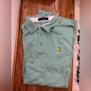 Masters Green Striped Polo Shirt with Embroidered Logo